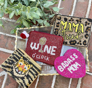 Classic Multiple Cash Money Coin Purse Bead Bag Clutch with Mixed Colors Embroidery - Product Image 4