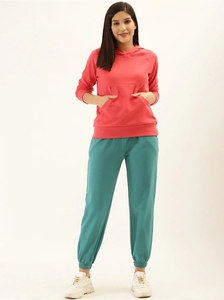 Sudadera con Capucha Color Coral para Mujer, Corte Regular, Color Sólido, Tejido de Algodón, para Otoño, con Bolsillos - Product Image 2