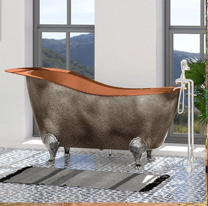 Juego de bañera de cobre tradicional contrafajado con intrincados azulejos de mosaico marroquí. Estilo atemporal disponible a precios de mayorista. - Product Image 5