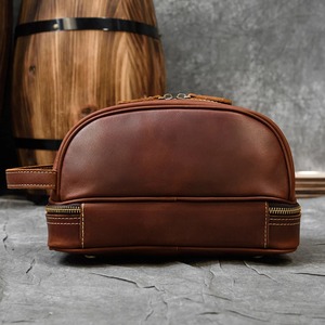Professional Makeup Artist Handbag Leather Zipper Cosmetic <b>Bags</b> Custom Logo Travel Makeup <b>Bag</b> Brown colour Leather Cosmetic <b>Bags</b> - Product Image 5