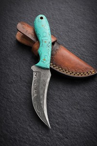 Drop Point <b>Camping</b> Knife Stainless Steel Blade Blue Resin Handle Non Adjustable Edge Outdoor Use - Product Image 4