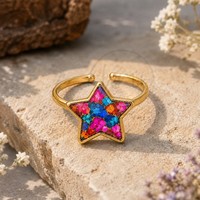 Bague ajustable en or plaqué 18 carats avec étoile, mosaïque de pierres précieuses turquoise huître, bijou fantaisie fait main