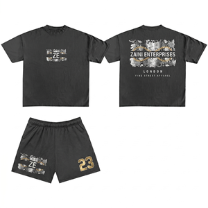 Conjunto de Camiseta y Pantalones Cortos Casuales de Verano para Hombre ZAINI, 280 GSM, 100% Poliéster, Tela Transpirable, Logotipo Grabado en Relieve en la Parte Delantera - Product Image 1