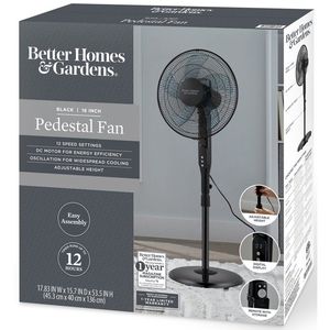 <b>16</b>-<b>Inch</b> 12-Speed Pedestal <b>Fan</b> with Remote Brushless Motor Black - Product Image 2