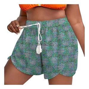 Shorts en coton doux 100% pour femme, taille élastique, cordon de serrage, imprimé floral personnalisé multicolore, haute qualité - Product Image 2
