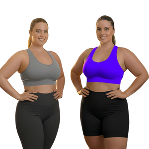 Women's Plus Size Breathable Sports <b>Bra</b> Gray Purple <b>Racerback</b> Front Logo Medium Support Gym Yoga Fitness Workout - Product Image 3