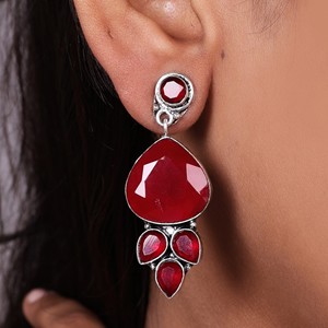 Pendientes Colgantes de Latón Oxidado con Baño de Plata Antigua y Ónix en Forma de Lágrima con Engaste de Corazón, Estilo Bohemio Étnico, para Boda, de Gran Impacto para Mujer - Product Image 2