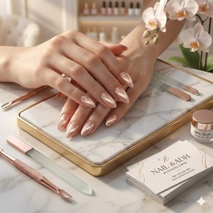 เล็บปลอมสำเร็จรูป Lunanail แบบสั้น สไตล์ฝรั่งเศส ทรงอัลมอนด์ ปิดเต็มเล็บ ดีไซน์ลูกปัดแก้ว สำหรับติดบนนิ้ว - Product Image 3