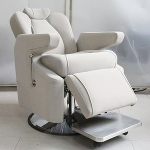Sillón de Barbería Hidráulico de Cuero PU Gris, Reclinable, Giratorio 360 Grados, Reposapiés Ajustable, Mueble de Salón Moderno - Product Image 5