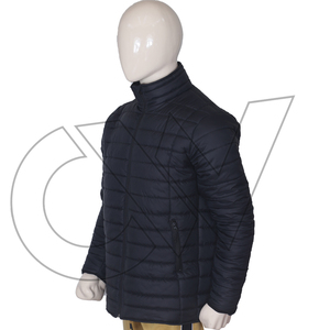 Carewear Sports OEM Men's Navy Blue Stand Collar Puffer <b>Jacket</b> Casual Breathable <b>Waterproof</b> Windproof Zipper Closure Regular Fit - Product Image 1