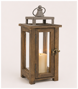 Farol Decorativo de Madera Estilo Rústico con Tapa de Metal Galvanizado, Portavelas de Madera Envejecida para Decoración del Hogar - Product Image 3