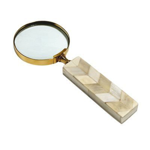 Lupa de mano artesanal de nácar y latón con mango elegante, lupa de lectura, accesorio de escritorio, regalo - Product Image 1