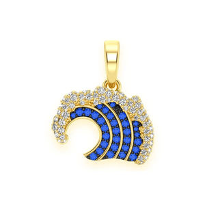 Pendentifs et breloques tendance pour enfants style Hip Hop, personnalisés, motif vague océanique bleue, testeur de diamant Moissanite, en or massif 10K - Product Image 1
