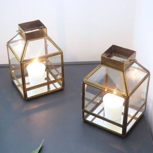 Décoration d'intérieur et d'extérieur : Porte-bougie personnalisé en métal et verre doré, lanterne à bougie en verre pour sol et suspension, style farmhouse, pour la décoration. - Product Image 5