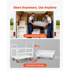 Carrello Piattaforma con Gabbia, Capacità 900 kg, con Pianale Pieghevole a 6 Sezioni, Ruote Girevoli e Design Rinforzato - Product Image 5