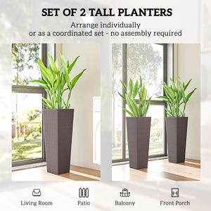 Set di 2 Vasi per Fiori in Metallo Smaltato Alti 32 Pollici, Fioriere da Esterno con Fori di Drenaggio, Marrone, per Hotel - Product Image 4