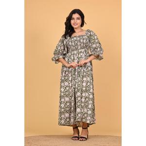 Vestido Maxi Bohemio de Algodón Indio con Estampado Floral para Mujer, Vestido de Fiesta de Verano con Mangas Largas y Fruncido - Product Image 1