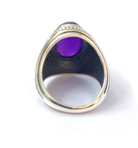 Bague cocktail en argent sterling 925 avec pierre précieuse améthyste ovale, style classique, unisexe, à porter au quotidien - Product Image 4