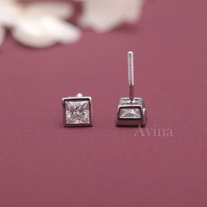 IGI Certified Lab Grown Diamond Princess Cut Bezel Stud Earrings 14K White / Yellow & Rose Gold Square Diamond Earrings - Product Image 6