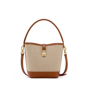Genuine Leather Bucket Bag <b>Medium</b> Crossbody Shoulder <b>Handbag</b> With Lock Closure Women Winter Style - Product Image 1