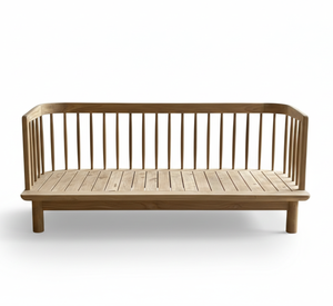 Sofá de Exterior Airy Lara de 2 Plazas, Acabado en Madera de Teca Auténtica, Resistente al Agua, Multifuncional, Estilo Espiga, para Espacios Modernos - Product Image 1
