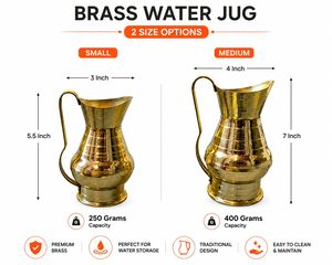 Carafe à eau en laiton pour la Pooja, usage quotidien, Lota traditionnel en laiton fait main avec poignée, pichet à eau pour le rituel Abhishek au temple - Product Image 3