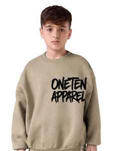 Ensemble survêtement enfant ONETEN APPAREL, sweat-shirt col rond beige et pantalon jogger, style streetwear, coupe ample, longueur intégrale, coton, automne, garçons - Product Image 6