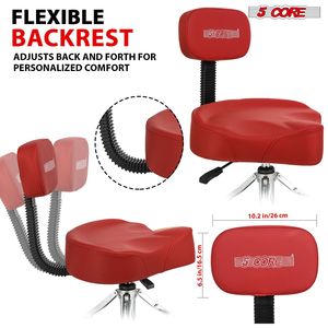 Sgabello per Batteria a 5 Elementi con Seduta Imbottita da 4 Pollici, Schienale e Altezza Regolabile con Sistema Airlift, Capacità 200 kg, per Accessori Strumenti Musicali - Product Image 5