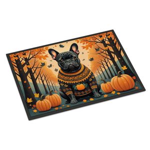 Paillasson d'automne de bouledogue français noir antidérapant lavable à poils bas 24H X 36W tapis d'entrée extérieur intérieur pour porte d'entrée - Product Image 1