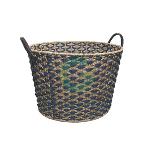 Black & White Seagrass <b>Wicker</b> Storage <b>Basket</b> <b>with</b> <b>Handles</b> Home Decor Laundry <b>Basket</b> for Organization & Use Boxed - Product Image 4