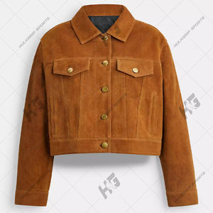 Chaqueta Bomber Regular de Piel de Oveja Marrón para Hombre con Cierre de Cremallera, Bolsillos en el Pecho, Impermeable, de Secado Rápido, Diseño con Capucha para Primavera - Product Image 1