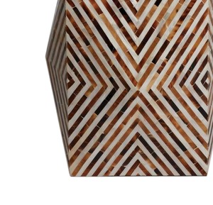 Amber Brown <b>White</b> Geometric Chevron Stools Mother of Pearl Handcrafted Mosaic <b>Small</b> <b>Side</b> <b>Table</b> Living Room Bedroom Decor Use - Product Image 3