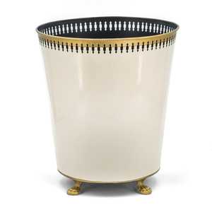 Contenedores de basura metálicos de alta calidad, blancos con borde dorado, ideales para restaurantes, fábricas, oficinas y espacios públicos. - Product Image 4