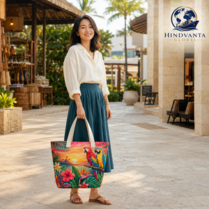 Bolsa de Mano Personalizada HINDVANTA GLOBAL con Diseño de Loro Tropical, Asa Larga para Hombro, Impermeable, de Lona de Algodón - Product Image 4