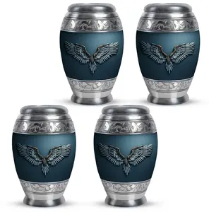 Urna con Alas de Ángel, Urna Conmemorativa de Aluminio Azul, Urna Funeraria de Aluminio con Superficie Pulida Brillante y Alas Decorativas - Product Image 3