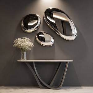 Espejo de Pared Decorativo de Lujo con Diseño de Guijarros Orgánicos, Espejo Convexo Plateado de Metal, Arte Moderno para Vestíbulo de Hotel, Escultura de Pared para Sala de Estar - Product Image 1