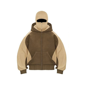 Sudadera con capucha y cremallera completa para hombre, diseño vintage con orificios para los ojos y bolsillos, estilo máscara facial pesada - Product Image 2