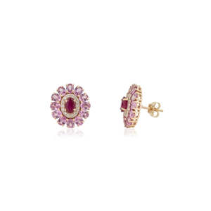 14K Gold Natural Pink Sapphire and Ruby Contemporary <b>Fine</b> Stud <b>Earrings</b> - Product Image 4