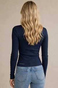 Oneten Apparels <b>Women</b> <b>Navy</b> Long Sleeve Turtleneck <b>Top</b> Casual Solid Knitted Jersey Tee - Product Image 4