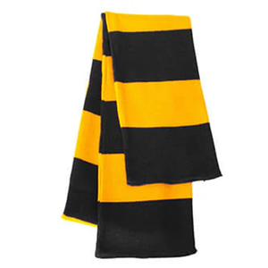 Écharpe de sororité en tricot jacquard noir et or à rayures longues, avec logo personnalisé, 100 % acrylique, pour l'hiver, pour les fans de sports d'équipe - Product Image 6