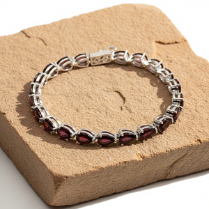 Bracelet chaîne classique en argent plaqué grenat taille poire pour bijoux de mariage pour femmes - Product Image 5