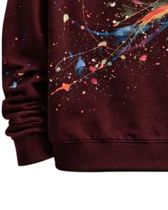 Sudadera con Capucha para Hombre, Diseño Abstracto con Salpicaduras de Pintura Color Borgoña, Algodón y Felpa, Estilo Casual, Streetwear, Fabricante Personalizado, Ropa al Por Mayor - Product Image 3