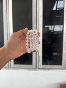 Crystal Beaded <b>Bracelet</b> 10mm Clear Quartz Round Stones Handmade Jewelry Gift from Gujarat - Product Image 3