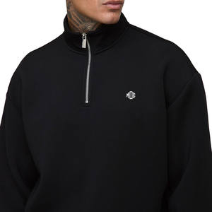 Chándal negro con media cremallera para hombre, conjunto de ropa de calle de dos piezas de lana pesada de gran tamaño, diseño minimalista personalizable de fábrica OEM - Product Image 2