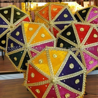 Parapluie droit multicolore en velours fait main indien, manche en acier inoxydable, décoration de centre de table de mariage, Haldi