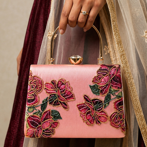 <b>Pink</b> Rose Embroidered Designer Clutch Bag Elegant Evening <b>Purse</b> for Women Festive Wear - Product Image 4