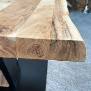 Industrial Iron & Wooden Solid Mango Wood Live Edge Thick Top Metal & Wooden Combination Pedestal Base <b>Kitchen</b> Home Dining Table - Product Image 6