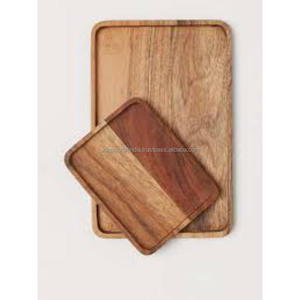 UNIQUE CRAFT INDIA Handmade Solid Wood Serving Tray Carved <b>Side</b> Grips Board Handles Premium Quality Platter <b>Rectangle</b> - Product Image 6