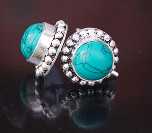 Natural Turquoise 925 Sterling <b>Silver</b> <b>Stud</b> Round Beaded Border Fine <b>Stud</b> Gemstone <b>Silver</b> Earring - Product Image 4