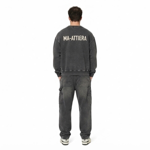 Men Charcoal Gray Crewneck Sweatshirt Cargo <b>Sweatpants</b> <b>Set</b> Casual Streetwear Matching Clothes Oversized Jogger <b>Set</b> - Product Image 2